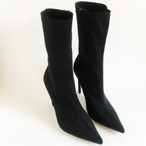 Public Desire | Black Lycra Pointed Toe Boot Heels | Size 7